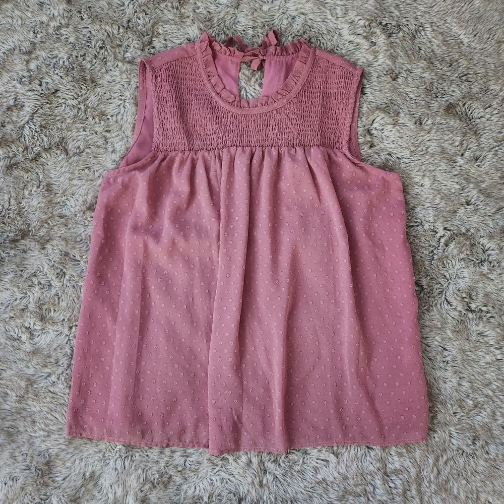 Unbranded Smocked Top‎ Swiss Dot Textured Tank Top Pink Women's Size XL